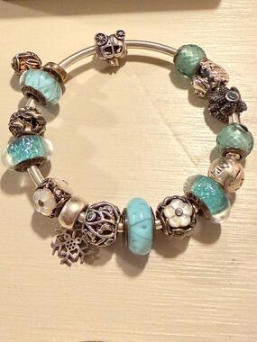 Pandora Ocean Blue Charm Bracelet Set 💙 8” | With Box | Rare Charms